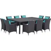 Convene 11 Piece Outdoor Patio Dining Set in Espresso w/ Turquoise Cushions