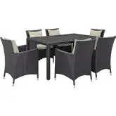 Convene 7 Piece Outdoor Patio Dining Set in Espresso w/ Beige Cushions