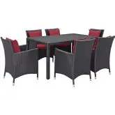 Convene 7 Piece Outdoor Patio Dining Set in Espresso w/ Red Cushions