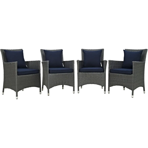 Sojourn Outdoor Patio Dining Armchair in Poly Rattan w/ Navy Sunbrella &reg Cushions (Set of 4)