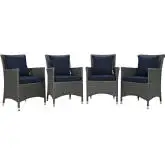 Sojourn Outdoor Patio Dining Armchair in Poly Rattan w/ Navy Sunbrella &reg Cushions (Set of 4)