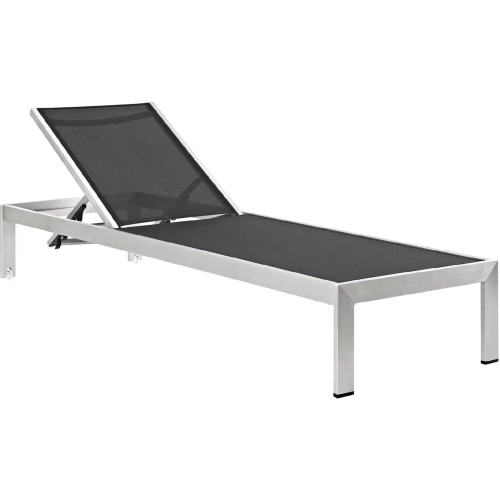 Shore Outdoor Patio Aluminum Chaise in Brushed Silver w/ Black Textilene