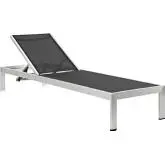 Shore Outdoor Patio Aluminum Chaise in Brushed Silver with Black Textilene