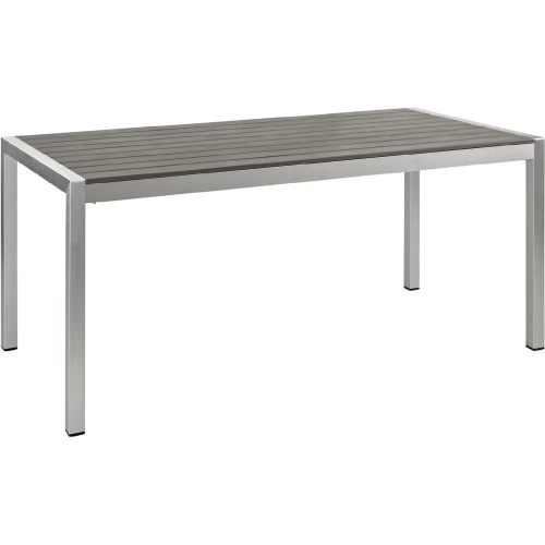 Shore Outdoor Patio Aluminum Dining Table in Silver w/ Gray Slats