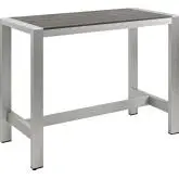 Shore Outdoor Bar Table in Brushed  Aluminum w/ Gray Slats