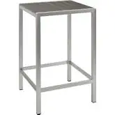 Shore Outdoor Patio Aluminum Square Bar Table in Brushed Silver w/ Gray Slats