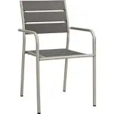 Shore Outdoor Patio Aluminum Dining Chair in Brushed Silver w/ Gray Slats