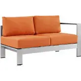 Shore Outdoor Patio Aluminum Loveseat w/ Orange Cushions