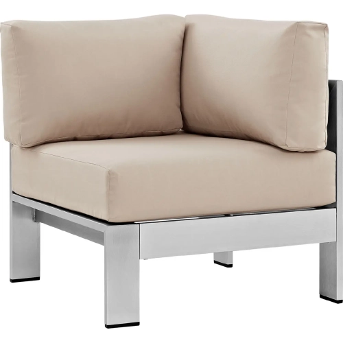 Shore Outdoor Patio Aluminum Armchair in Silver w/ Beige Fabric Cushions