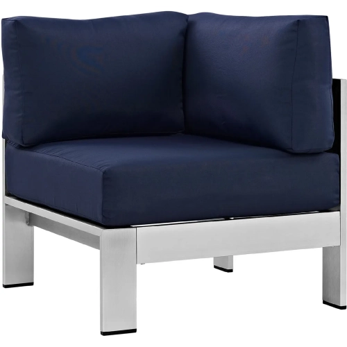 Shore Outdoor Patio Aluminum Armchair in Silver w/ Navy Fabric Cushions