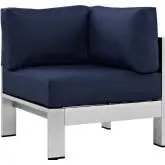 Shore Outdoor Patio Aluminum Armchair in Silver with Navy Fabric Cushions