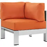 Shore Outdoor Patio Aluminum Armchair in Silver with Orange Fabric Cushions