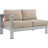 Shore Left-Arm Corner Sectional Outdoor Patio Aluminum Loveseat in Silver with Beige Cushions