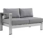 Shore Left-Arm Corner Sectional Outdoor Patio Aluminum Loveseat in Silver with Gray Cushions