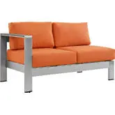 Shore Left-Arm Corner Sectional Outdoor Patio Aluminum Loveseat in Silver with Orange Cushions