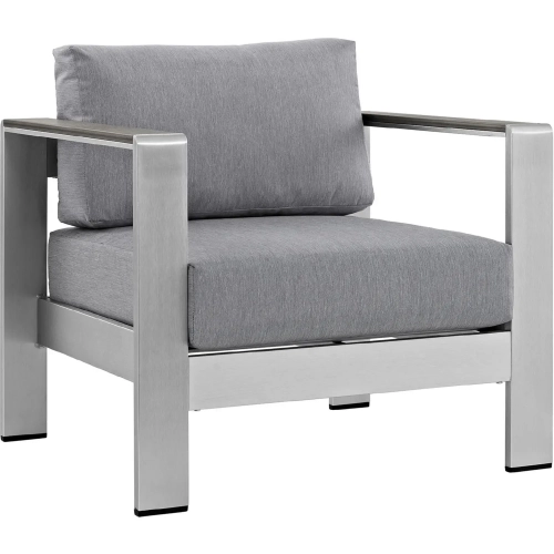 Shore Outdoor Patio Aluminum Armchair in Silver w/ Gray Cushions