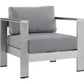 Shore Outdoor Patio Aluminum Armchair in Silver with Gray Cushions