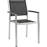 Shore Outdoor Patio Aluminum Dining Chair in Brushed Silver w/ Black Mesh Sling