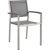 Shore Outdoor Dining Arm Chair in Aluminum & Gray Mesh