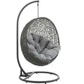 Hide Outdoor Patio Swing Chair in Gray Steel & Poly Rattan with Fabric Cushion