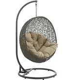 Hide Outdoor Patio Swing Chair in Gray Steel & Poly Rattan with Mocha Fabric Cushion