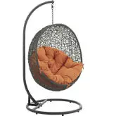 Hide Outdoor Patio Swing Chair in Gray Steel & Poly Rattan with Orange Fabric Cushion