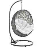 Hide Outdoor Patio Swing Chair with Stand in Gray Poly Rattan with White Cushion