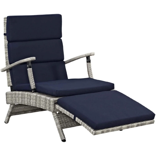 Envisage Outdoor Poly Wicker Lounge Chair in Gray & Navy