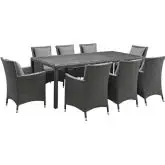 Sojourn 9 Piece Outdoor Sunbrella&reg; Dining Set in Chocolate Poly Rattan & Grey