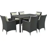 Sojourn 7 Piece Outdoor Patio Dining Set in Canvas with Beige Sunbrella &reg Cushions