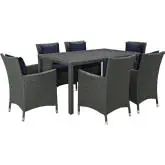 Sojourn 7 Piece Outdoor Patio Dining Set in Poly Rattan with Navy Sunbrella &reg Cushions