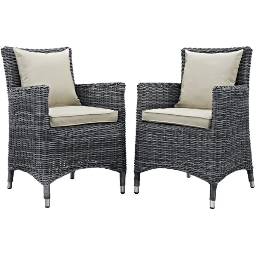 Summon Outdoor Patio Sunbrella &reg; Dining Armchair in Antique Canvas w/ Beige Cushions (Set of 2)