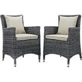 Summon Outdoor Patio Sunbrella &reg; Dining Armchair in Antique Canvas w/ Beige Cushions (Set of 2)