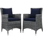 Summon Outdoor Patio Sunbrella &reg; Dining Armchair in Canvas w/ Navy Cushions (Set of 2)