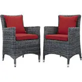 Summon Outdoor Sunbrella&reg; Dining Chair in Gray Rattan & Red (Set of 2)