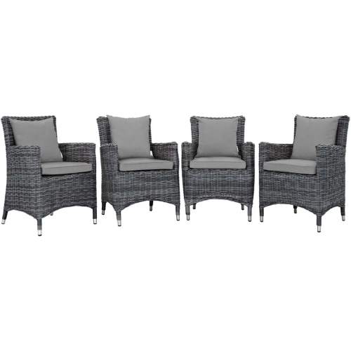 Summon Outdoor Sunbrella&reg; Dining Chair in Gray Rattan & Grey (Set of 4)