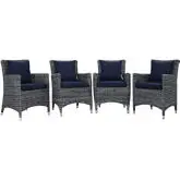 Summon Outdoor Patio Sunbrella &reg; Dining Armchair in Canvas with Navy Cushions (Set of 4)