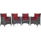 Summon 4 Piece Outdoor Sunbrella&reg; Dining Set in Gray Rattan & Red