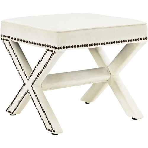 Rivet Bench in Ivory Velvet w/ Nail Head on X Base