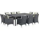 Summon 11 Piece Outdoor Patio Sunbrella &reg; Dining Set in Antique Canvas w/ Beige Cushions