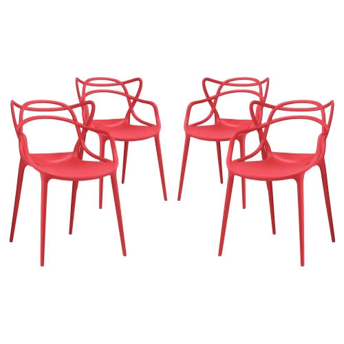 Entangled Dining Chair in Red Polypropylene (Set of 4)