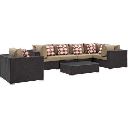 Convene 7 Piece Outdoor Patio Sectional Set in Espresso & Mocha