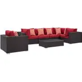 Convene 7 Piece Outdoor Patio Sectional Set in Espresso & Red