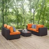 Convene 5 Piece Outdoor Patio Sectional Set in Espresso & Orange