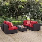 Convene 5 Piece Outdoor Patio Sectional Set in Espresso & Red