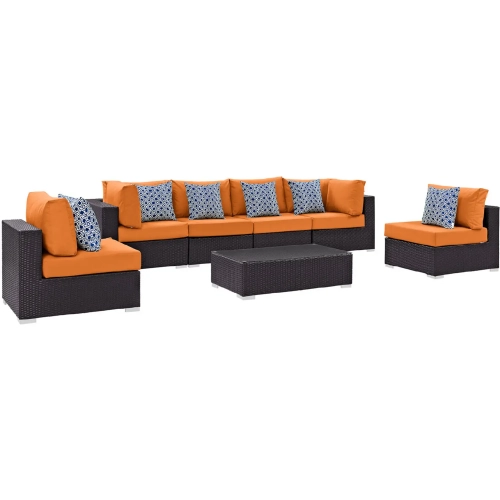 Convene 7 Piece Outdoor Patio Sectional Set in Espresso & Orange