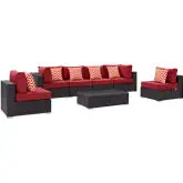 Convene 7 Piece Outdoor Patio Sectional Set in Espresso & Red