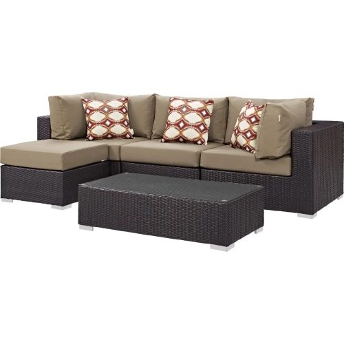 Convene 5 Piece Outdoor Patio Sectional Set in Espresso & Mocha