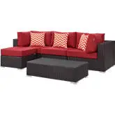 Convene 5 Piece Outdoor Patio Sectional Set in Espresso & Red