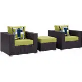 Convene 3 Piece Outdoor Patio Arm Chair Set in Espresso & Peridot